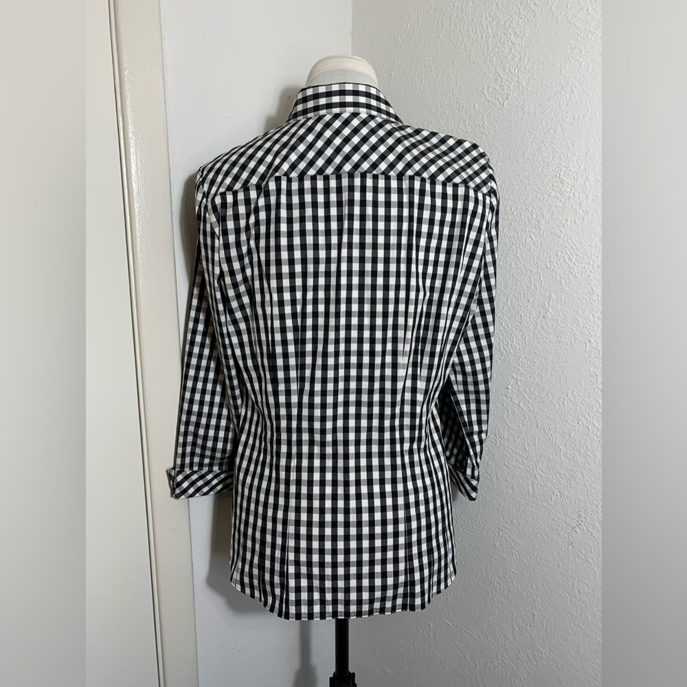 Lafayette 148, 3/4 sleeve button down black and white checkered gingham 8 - Picture 6 of 7
